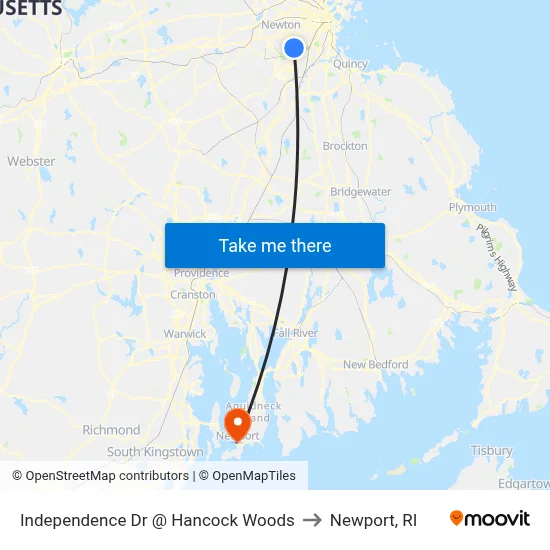 Independence Dr @ Hancock Woods to Newport, RI map