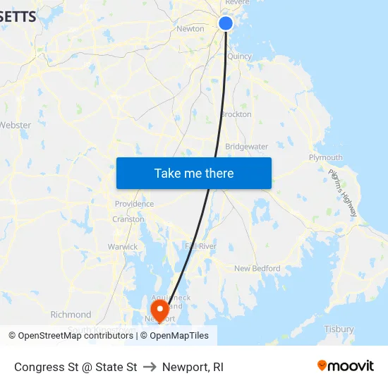 Congress St @ State St to Newport, RI map