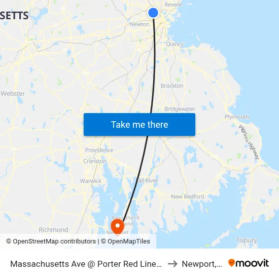 Massachusetts Ave @ Porter Red Line Sta to Newport, RI map