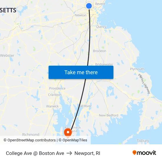 College Ave @ Boston Ave to Newport, RI map