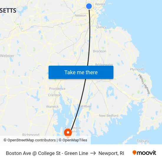 Boston Ave @ College St - Green Line to Newport, RI map
