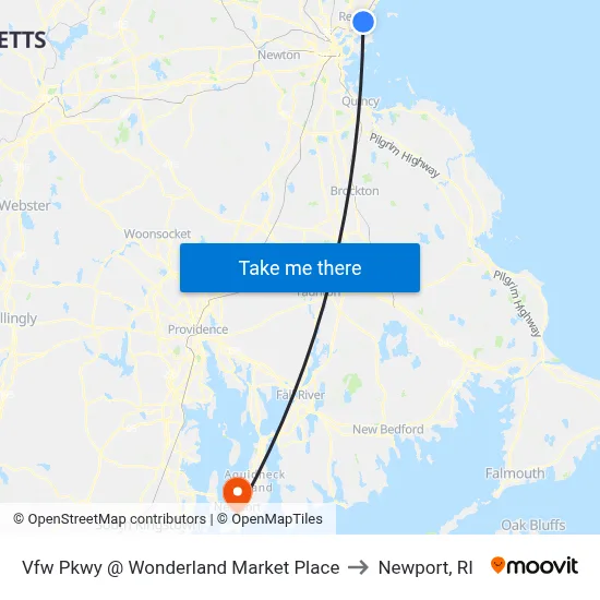Vfw Pkwy @ Wonderland Market Place to Newport, RI map