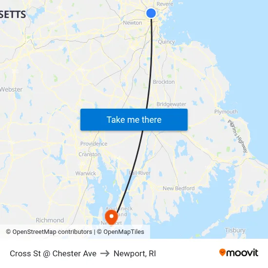 Cross St @ Chester Ave to Newport, RI map