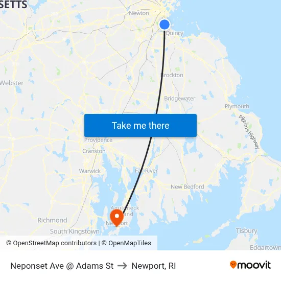 Neponset Ave @ Adams St to Newport, RI map