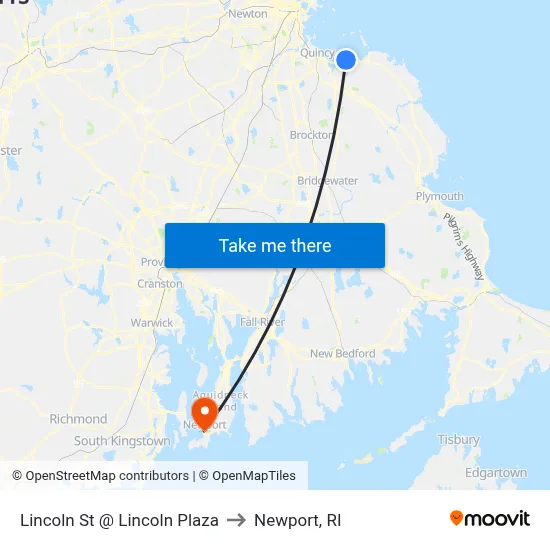 Lincoln St @ Lincoln Plaza to Newport, RI map