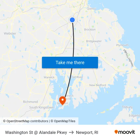 Washington St @ Alandale Pkwy to Newport, RI map