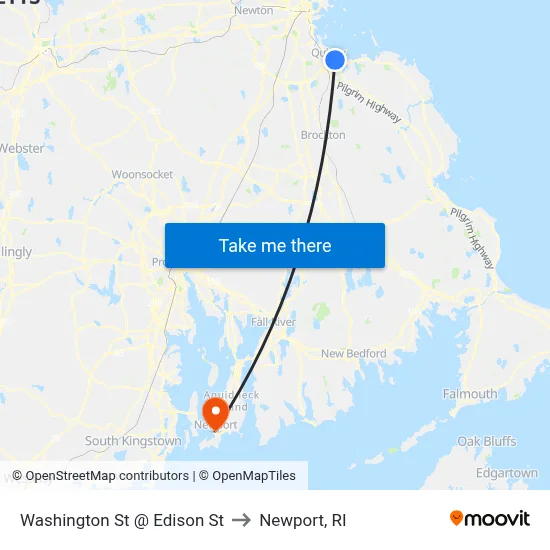 Washington St @ Edison St to Newport, RI map