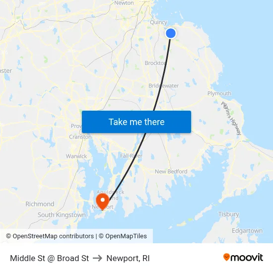 Middle St @ Broad St to Newport, RI map