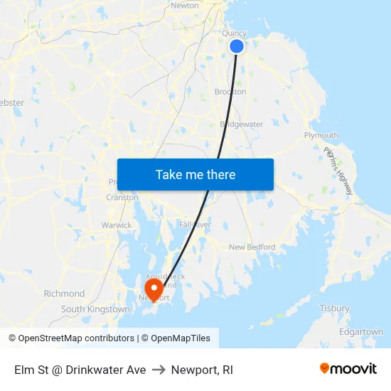 Elm St @ Drinkwater Ave to Newport, RI map