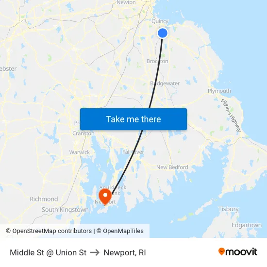 Middle St @ Union St to Newport, RI map