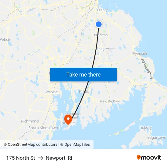 175 North St to Newport, RI map