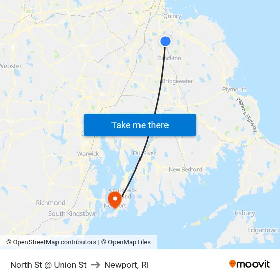 North St @ Union St to Newport, RI map