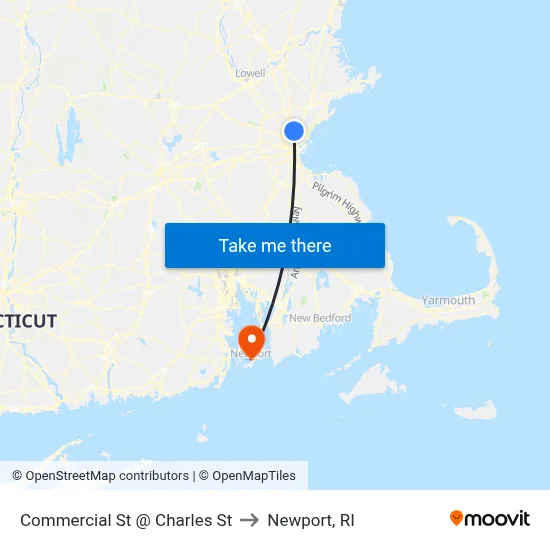 Commercial St @ Charles St to Newport, RI map