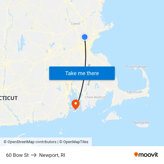 60 Bow St to Newport, RI map