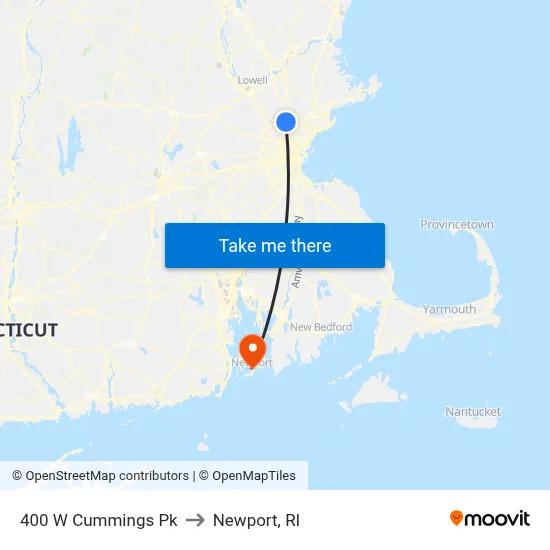 400 W Cummings Pk to Newport, RI map