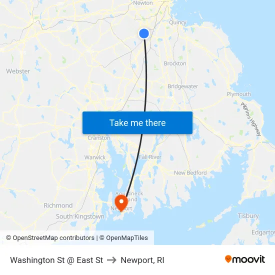 Washington St @ East St to Newport, RI map