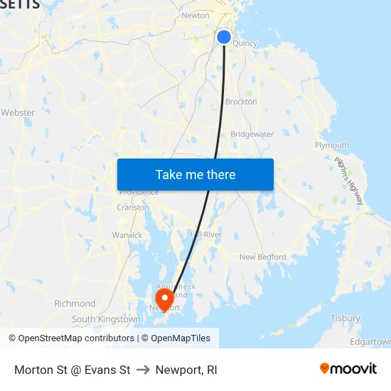 Morton St @ Evans St to Newport, RI map