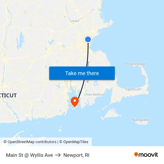 Main St @ Wyllis Ave to Newport, RI map