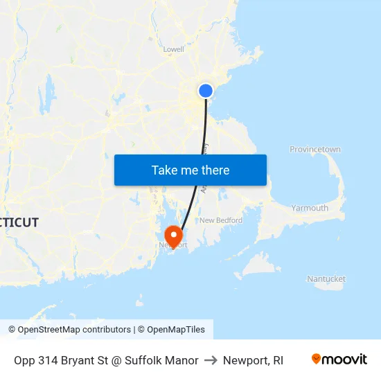 Opp 314 Bryant St @ Suffolk Manor to Newport, RI map