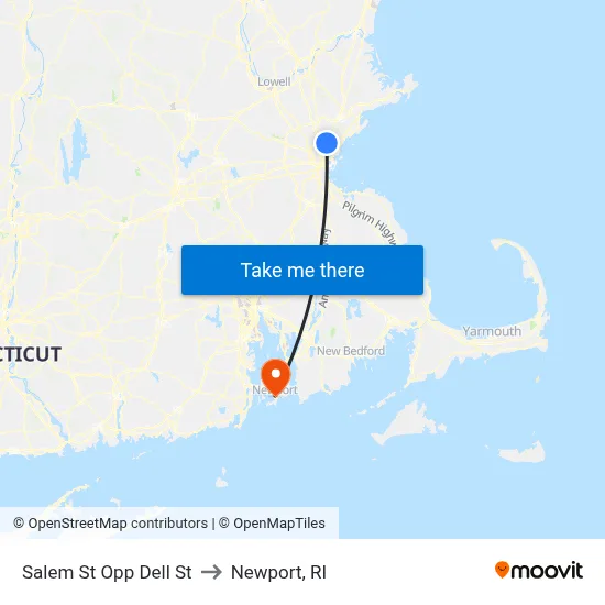 Salem St Opp Dell St to Newport, RI map