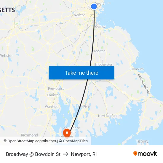 Broadway @ Bowdoin St to Newport, RI map