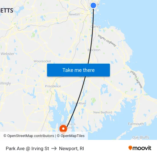Park Ave @ Irving St to Newport, RI map