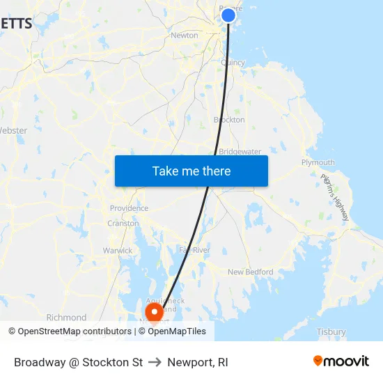 Broadway @ Stockton St to Newport, RI map
