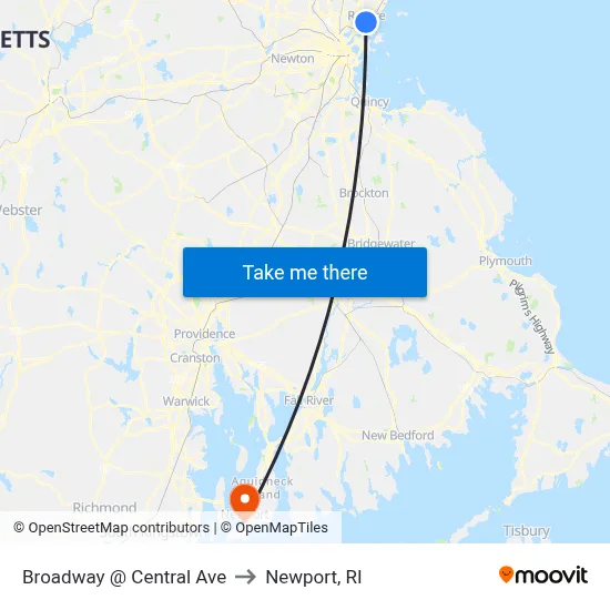 Broadway @ Central Ave to Newport, RI map
