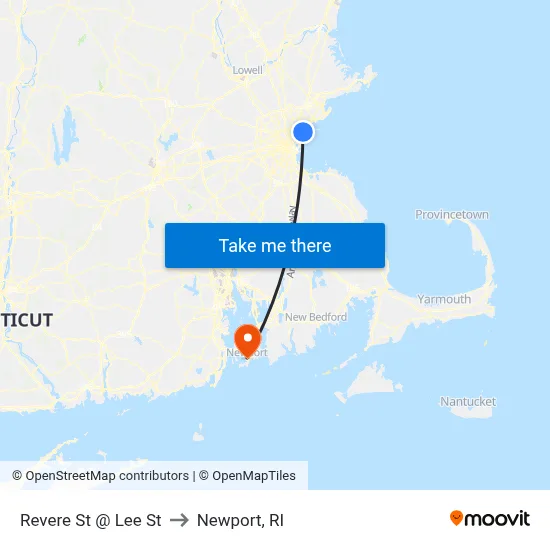 Revere St @ Lee St to Newport, RI map
