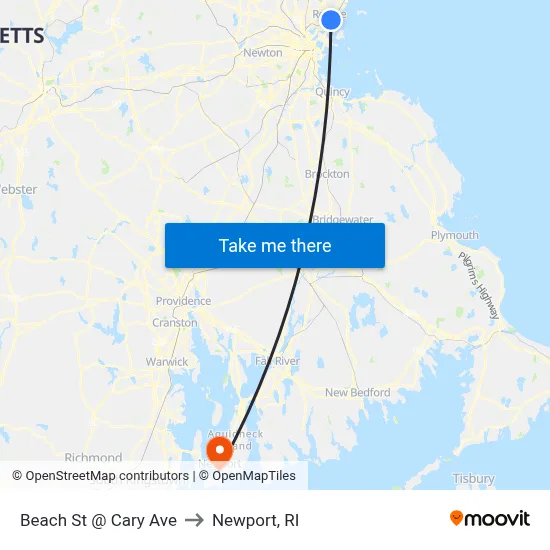 Beach St @ Cary Ave to Newport, RI map