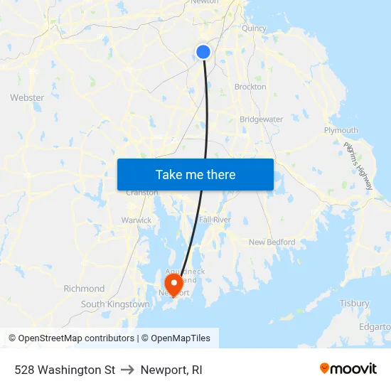 528 Washington St to Newport, RI map