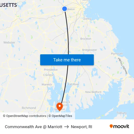 Commonwealth Ave @ Marriott to Newport, RI map