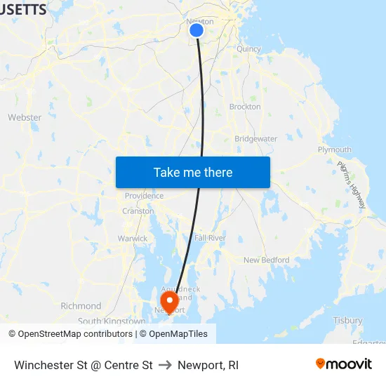 Winchester St @ Centre St to Newport, RI map