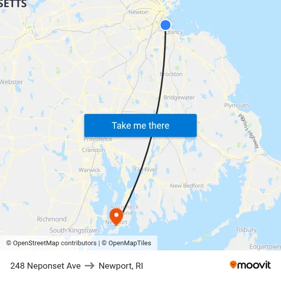 248 Neponset Ave to Newport, RI map