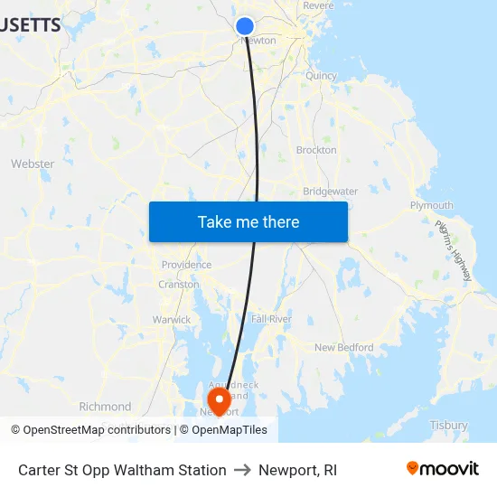 Carter St Opp Waltham Station to Newport, RI map