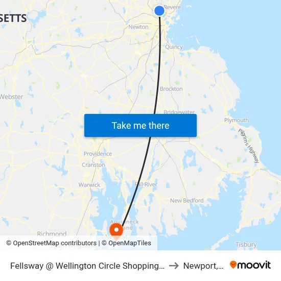 Fellsway @ Wellington Circle Shopping Ctr to Newport, RI map