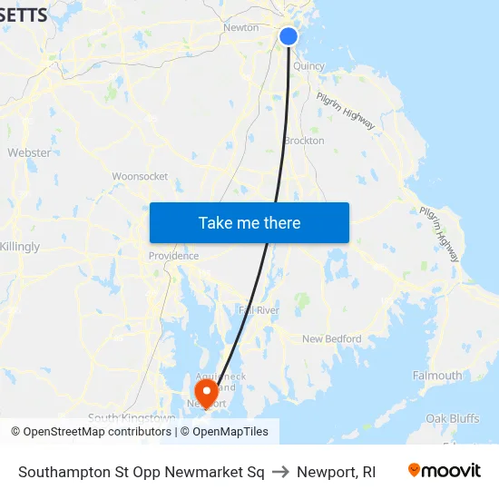 Southampton St Opp Newmarket Sq to Newport, RI map