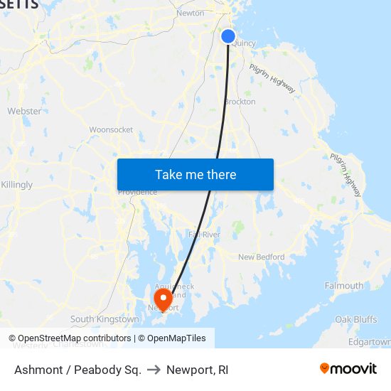 Ashmont / Peabody Sq. to Newport, RI map