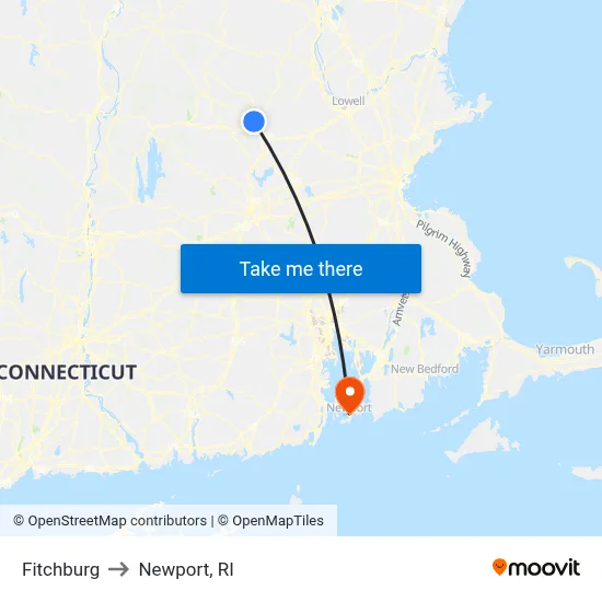 Fitchburg to Newport, RI map
