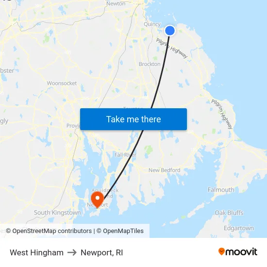 West Hingham to Newport, RI map