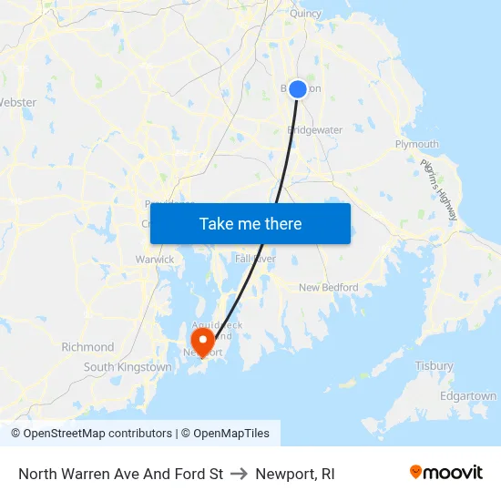 North Warren Ave And Ford St to Newport, RI map
