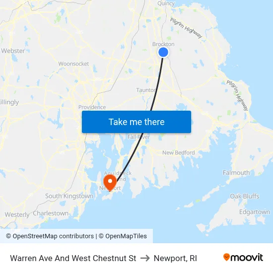 Warren Ave And West Chestnut St to Newport, RI map