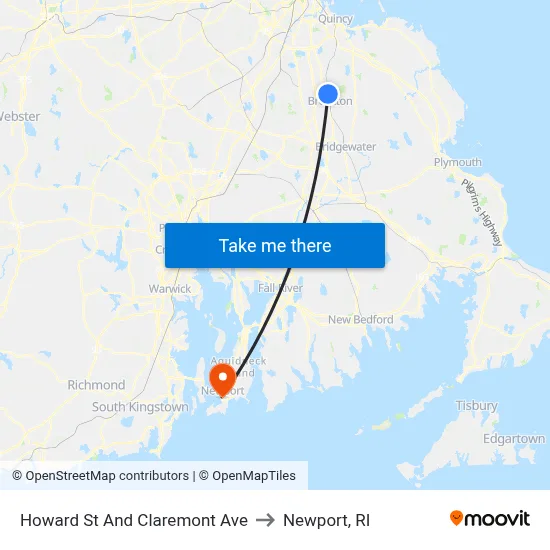 Howard St And Claremont Ave to Newport, RI map