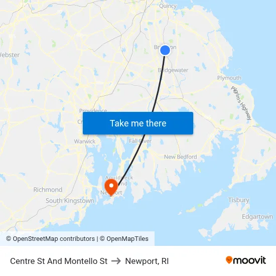 Centre St And Montello St to Newport, RI map