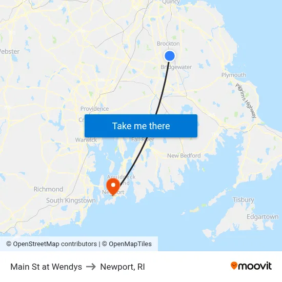 Main St at Wendys to Newport, RI map