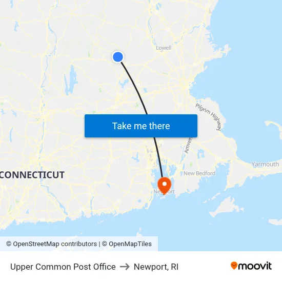 Upper Common Post Office to Newport, RI map