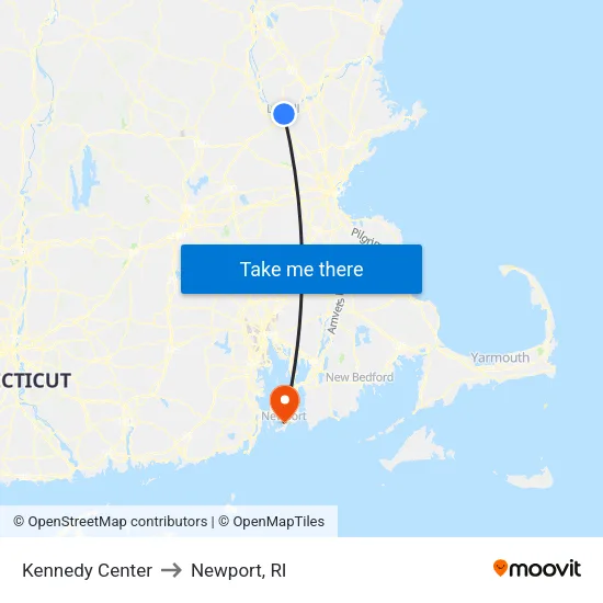 Kennedy Center to Newport, RI map