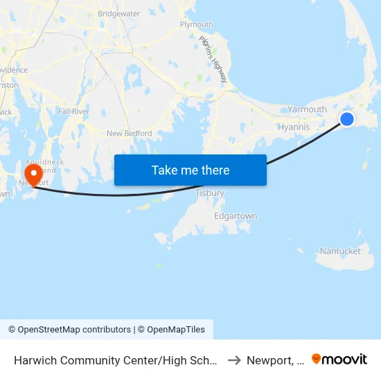 Harwich Community Center/High School to Newport, RI map