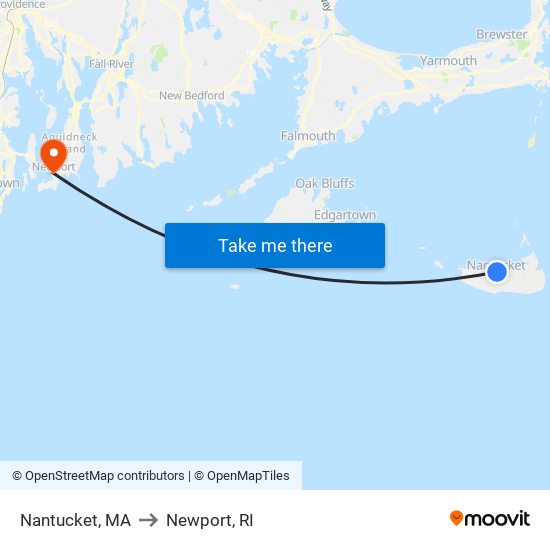 Nantucket, MA to Newport, RI map