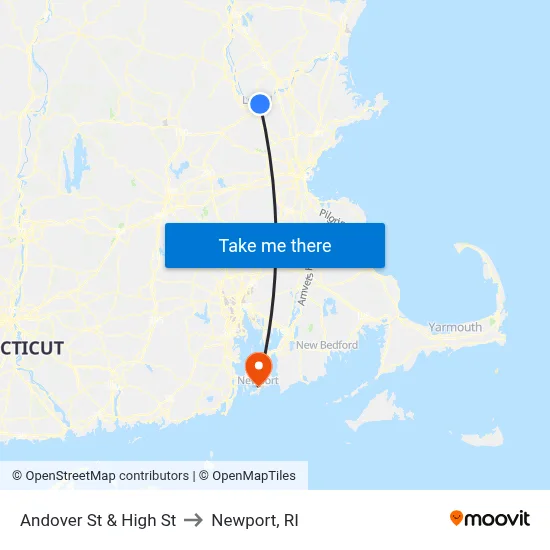 Andover St & High St to Newport, RI map